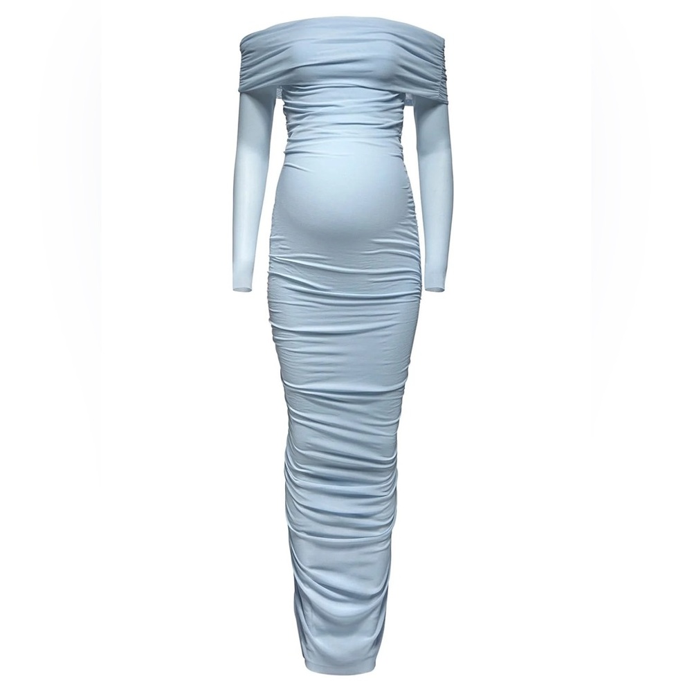 Off The Shoulder Soft Mesh Dress in Powder Blue X Bumpsuit Size L